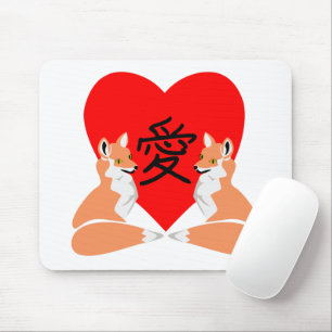 Tapis De Souris Adorable Fox Cartoon Love Heart