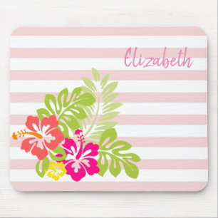 Tapis De Souris Adorable Hibiscus Hawaïen, Rayures -Personnalisé