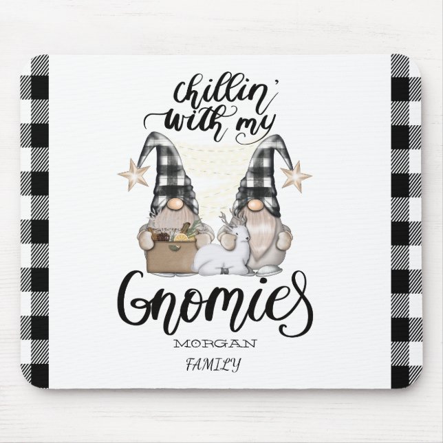 Tapis De Souris Adorable mignonne Gnomes Black Buffalo Plaid (Devant)