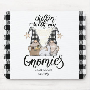Tapis De Souris Adorables petits gnomes à carreaux noir buffle