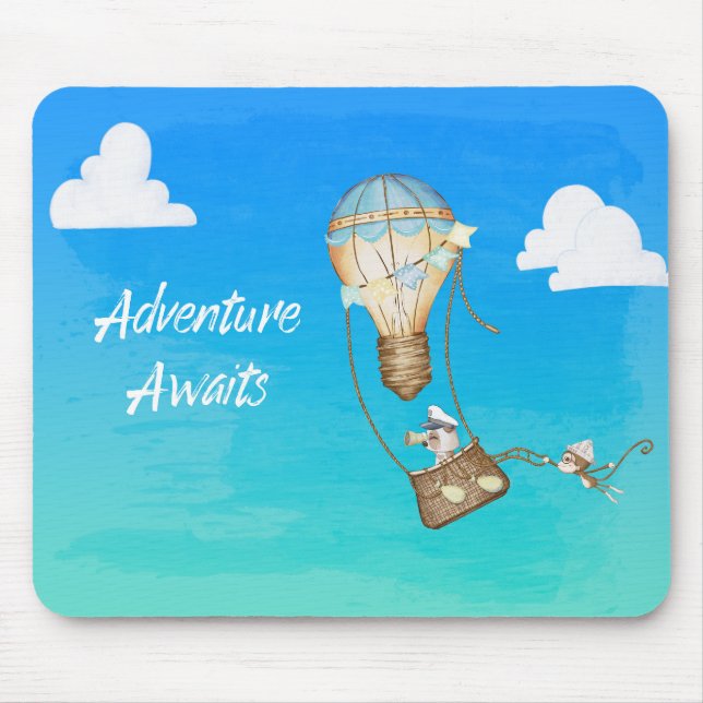 Tapis De Souris Adventure Attend Hot Air Balloon Singes Animaux (Devant)