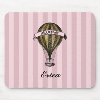Tapis De Souris Aéronef Steampunk sur des rayures roses Vintages M