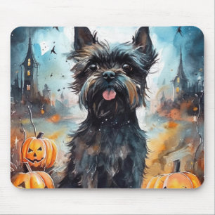 Tapis De Souris Affenpinscher d'Halloween avec citrouilles effraya