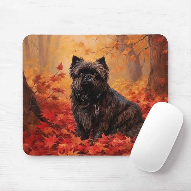 Tapis De Souris Affenpinscher en automne Feuilles automne Inspiré (Avec souris)