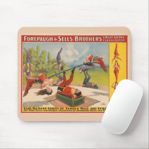 Tapis De Souris Affiche de cirque montrant des actes acrobatiques,