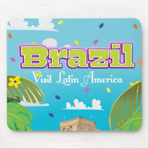 Tapis De Souris Affiche de voyage de dessin animé du Brésil.