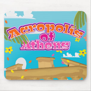 Tapis De Souris Affiche de voyage de l'Acropole d'Athènes Grèce.