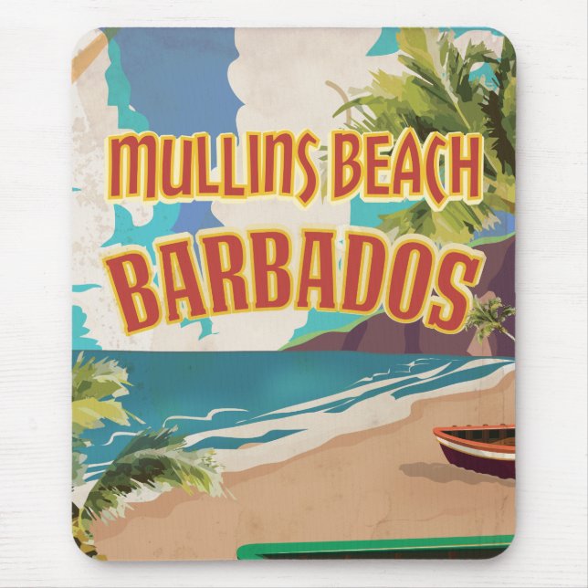 Tapis De Souris Affiche de voyage de Mullins Beach Bay Barbados. (Devant)