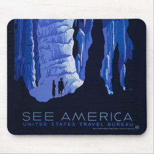 Tapis De Souris Affiche de voyage de spéléologie Cavernes Voyage V
