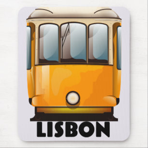 Tapis De Souris Affiche de voyage du Tram jaune de Lisbonne