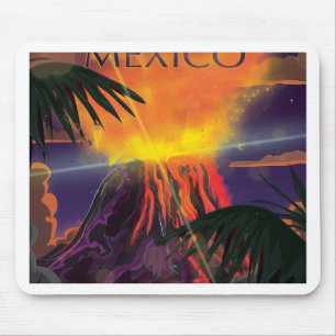 Tapis De Souris Affiche de voyage du volcan mexicain