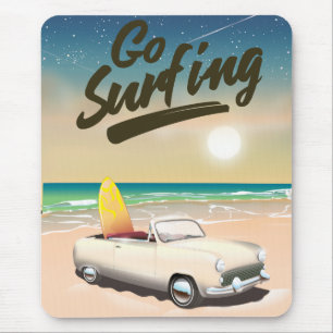 Tapis De Souris Affiche de voyage Go Surfing !