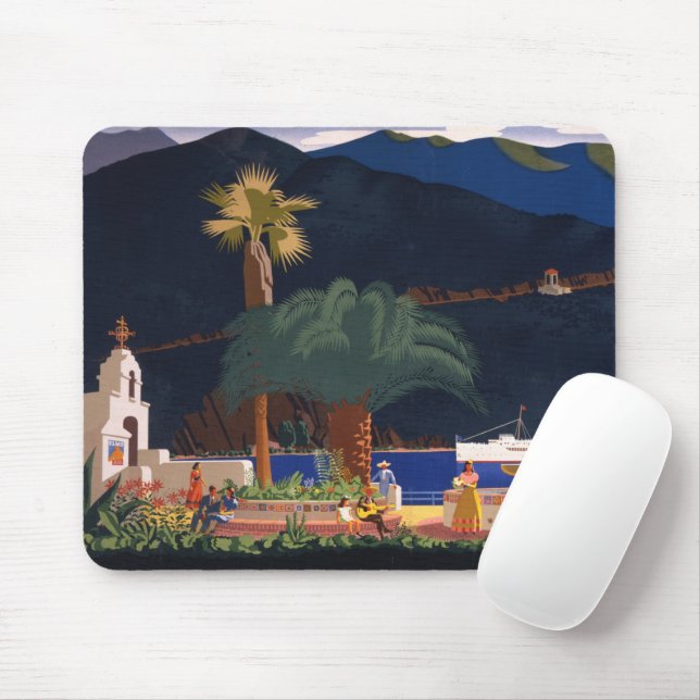 Tapis De Souris Affiche de voyage - Père Noël Catalina Island, Cal (Avec souris)
