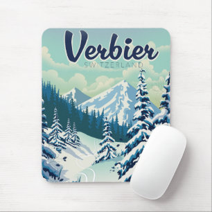 Tapis De Souris Affiche de voyage Verbier Suisse
