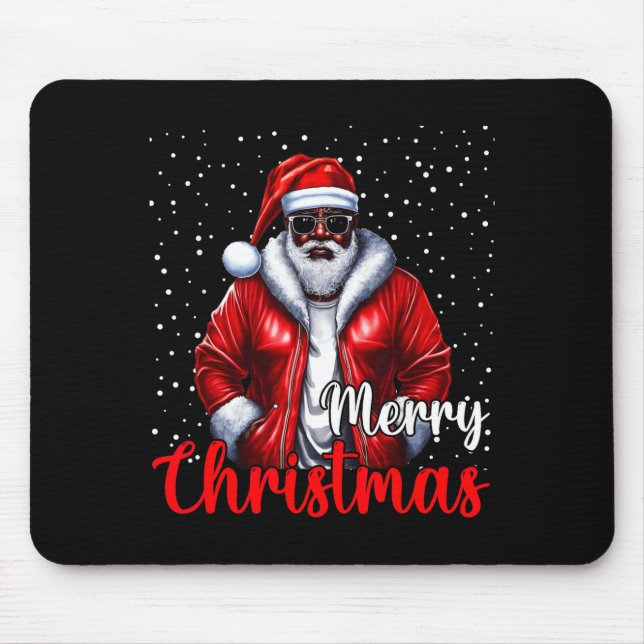 Tapis De Souris African American Santa Christmas Shirt Pajama Cool (Devant)