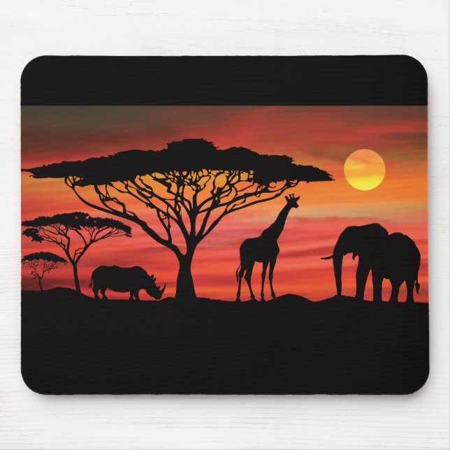 Tapis De Souris Afro-Animaux-et-Coucher de soleil (Devant)