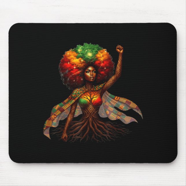 Tapis De Souris Afro Queen Black Woman African Roots Melanin Black (Devant)