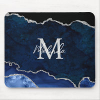 Agate de marbre bleu marine et argenté