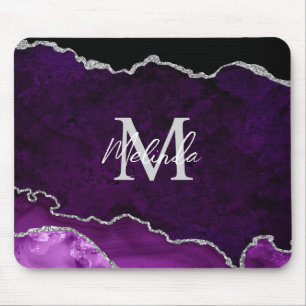 Tapis De Souris Agate Marbre Violet et Argent