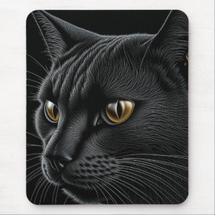 Tapis De Souris AI Chat noir avec yeux jaunes