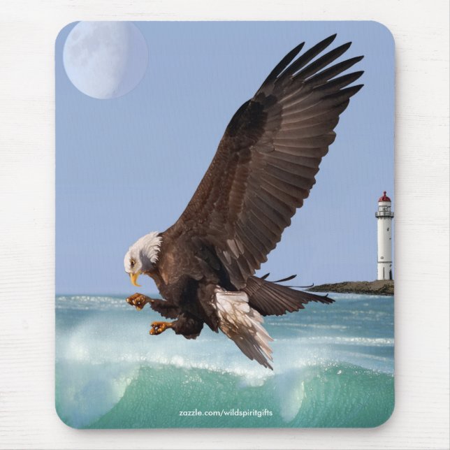 Tapis De Souris Aigle Bald, Vagues et Phare Mousepad (Devant)