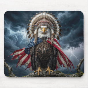 Tapis De Souris Aigle chauve portant un drapeau américain 