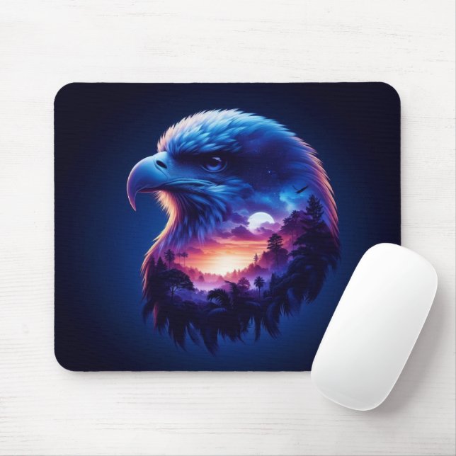 Tapis De Souris Aigle superposé avec paysage de coucher de soleil  (Avec souris)