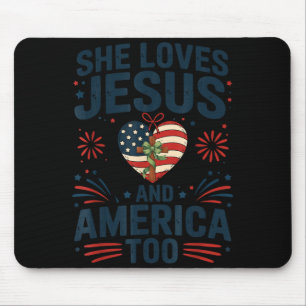 Tapis De Souris Aime Jésus et l'Amérique aussi drapeau américain p