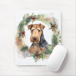 Tapis De Souris Airedale Christmas Wreath Festive Pup