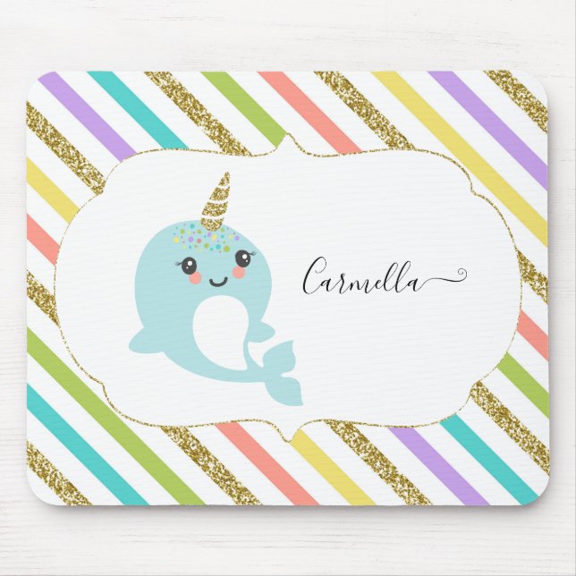 Tapis De Souris Ajoutez les parties scintillantes d'or de Narwhal (Devant)