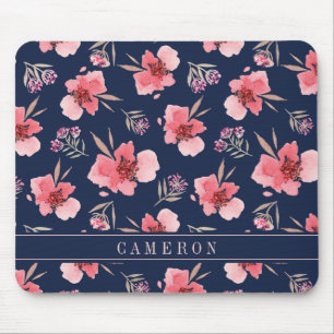 Tapis De Souris Ajoutez votre motif rose   foncé nommé d'aquarel