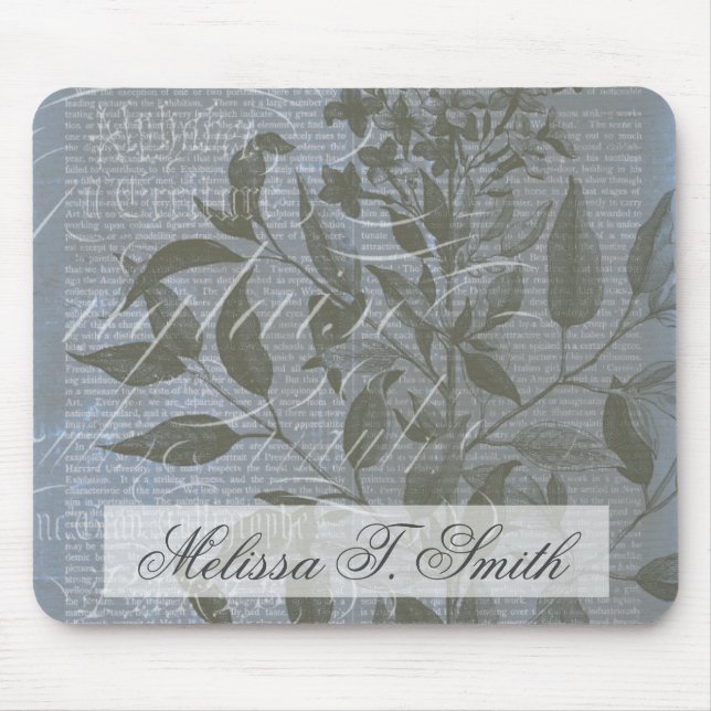 Tapis De Souris Ajoutez votre nom | Fleur de Bleu I (Devant)