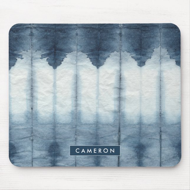 Tapis De Souris Ajoutez votre nom | Shibori Indigio Print (Devant)