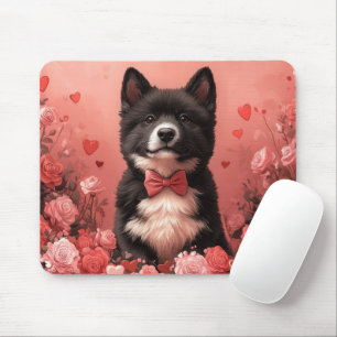 Tapis De Souris Akita Américain avec Roses - Saint-Valentin
