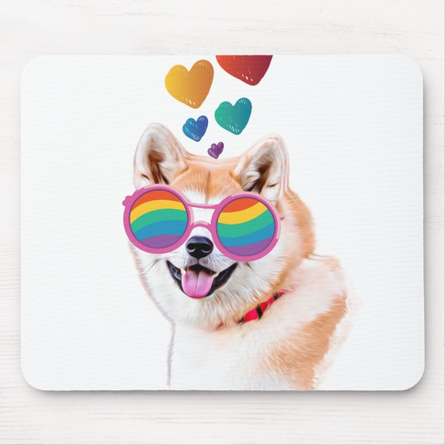 Tapis De Souris Akita Chien avec Coeurs Saint Valentin (Devant)