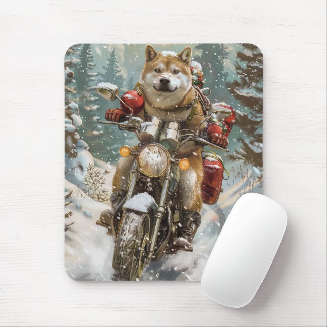 Tapis De Souris Akita Chien équitation moto Noël (Avec souris)