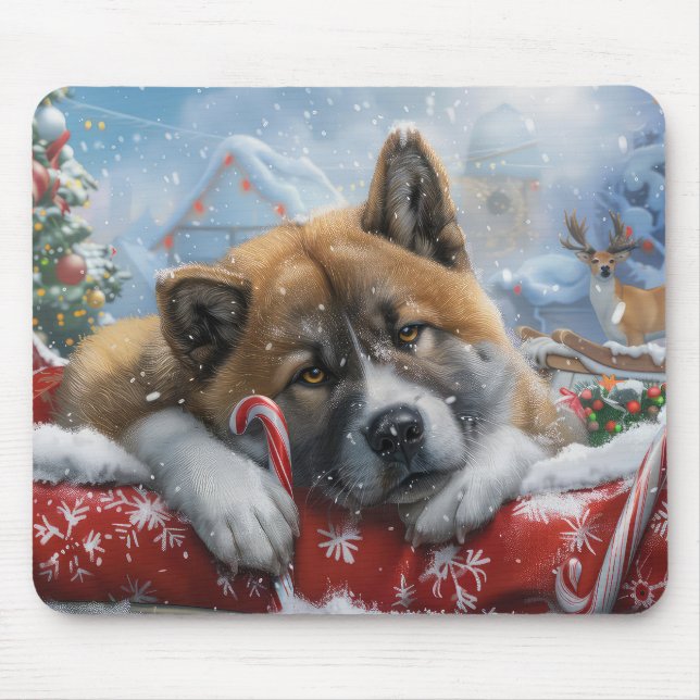 Tapis De Souris Akita Chien Festive de Noël (Devant)