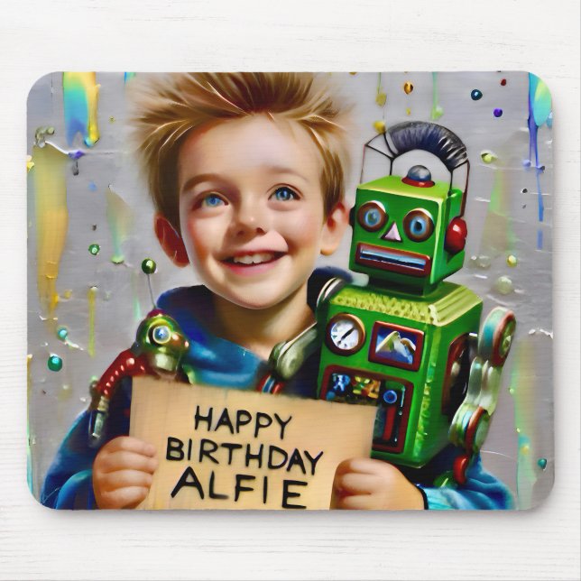 Tapis De Souris ALFIE ~ Et son ROBOT ~ Mousepad (Devant)