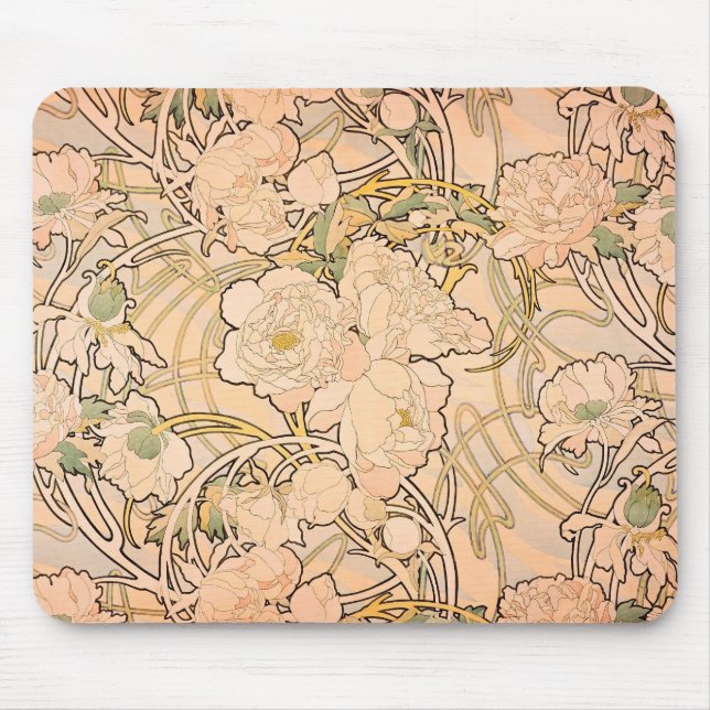 Tapis De Souris Alfonse Mucha Art Nouveau Pivoines (Devant)