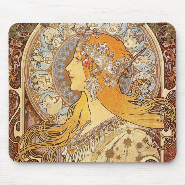 Tapis De Souris Alfonse Mucha Zodiac Art nouveau femme (Devant)