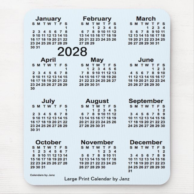 Tapis De Souris Alice Blue 2028 Grand calendrier d'impression par  (Devant)