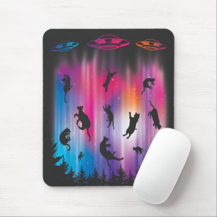 Tapis De Souris Alien Enlèvement Chat Soucoupe volante Drôle OVNI