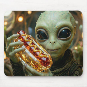 Tapis De Souris Alien Extraterrestre avec Hotdog Cristallin
