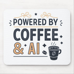 Tapis De Souris Alimenté par le Café & l'IA Retro Tech Vector