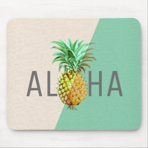 Tapis De Souris Aloha Ananas, Linge Texture Beige & Vert