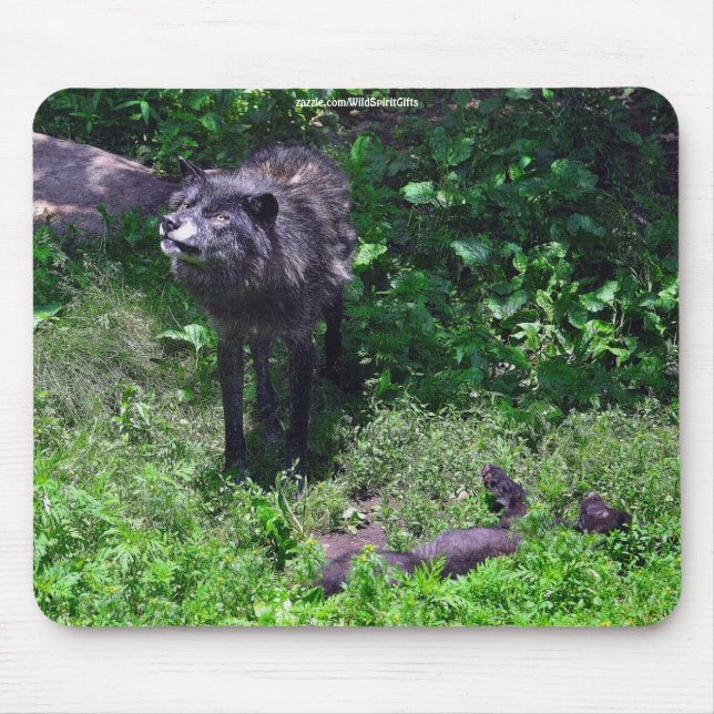 Tapis De Souris Alpha Timbre Wolf & Grey Wolf Cub Wildlife Art (Devant)