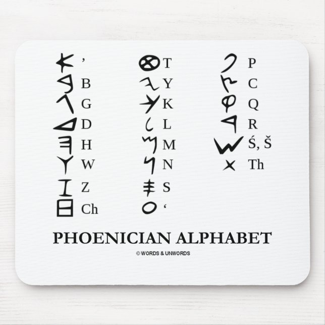 Tapis De Souris Alphabet phénicien (Cryptographie linguistique) (Devant)