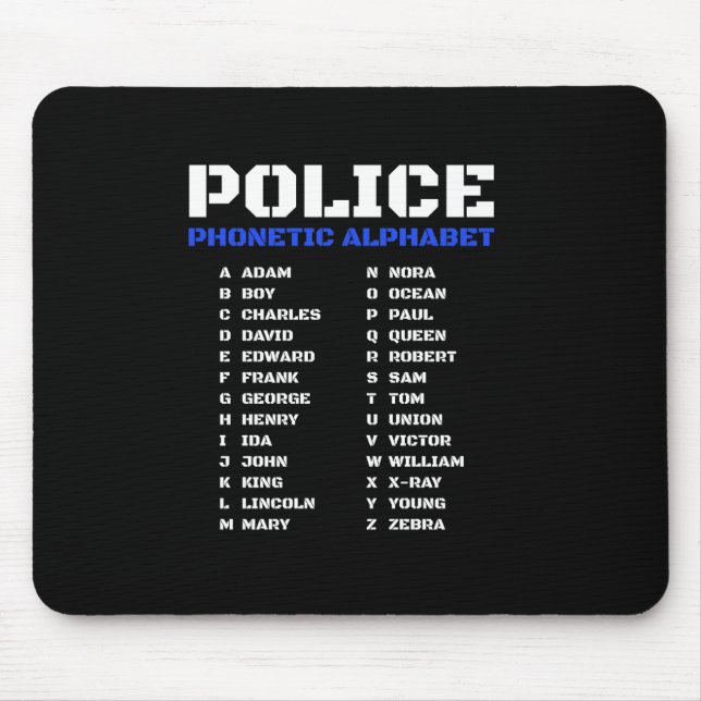 Tapis De Souris Alphabet phonétique de l'officier de police (Devant)