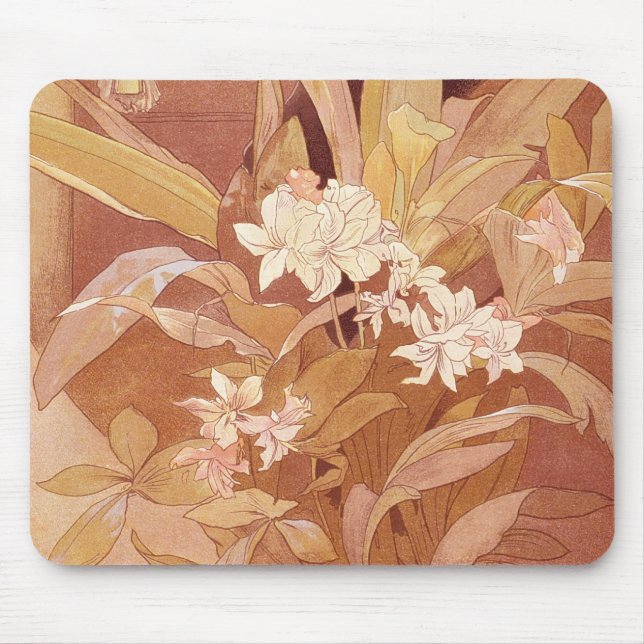 Tapis De Souris Alphonse Mucha Art Nouveau Détail floral (Devant)