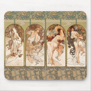 Tapis De Souris Alphonse Mucha Quatre Saisons Panneau Art nouveau 
